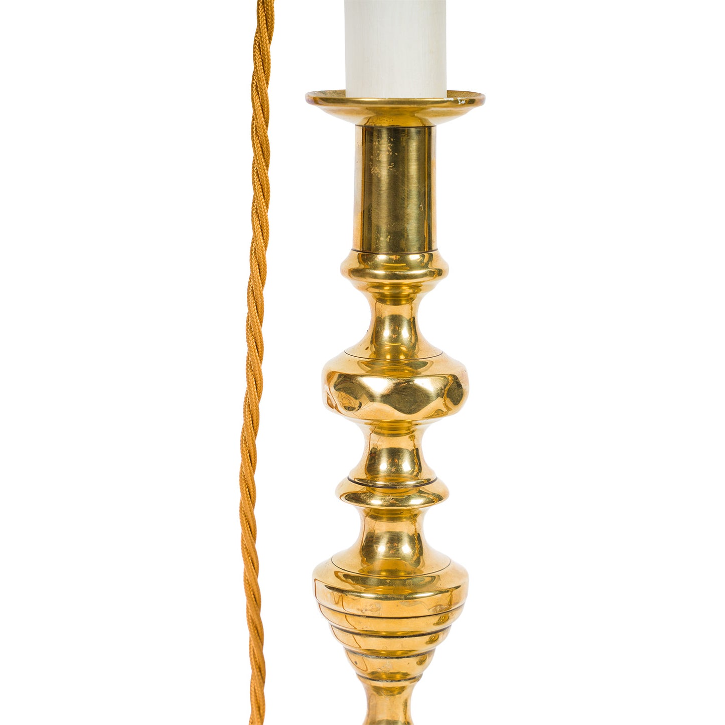 Pair Antique Brass Candlestick Lamps
