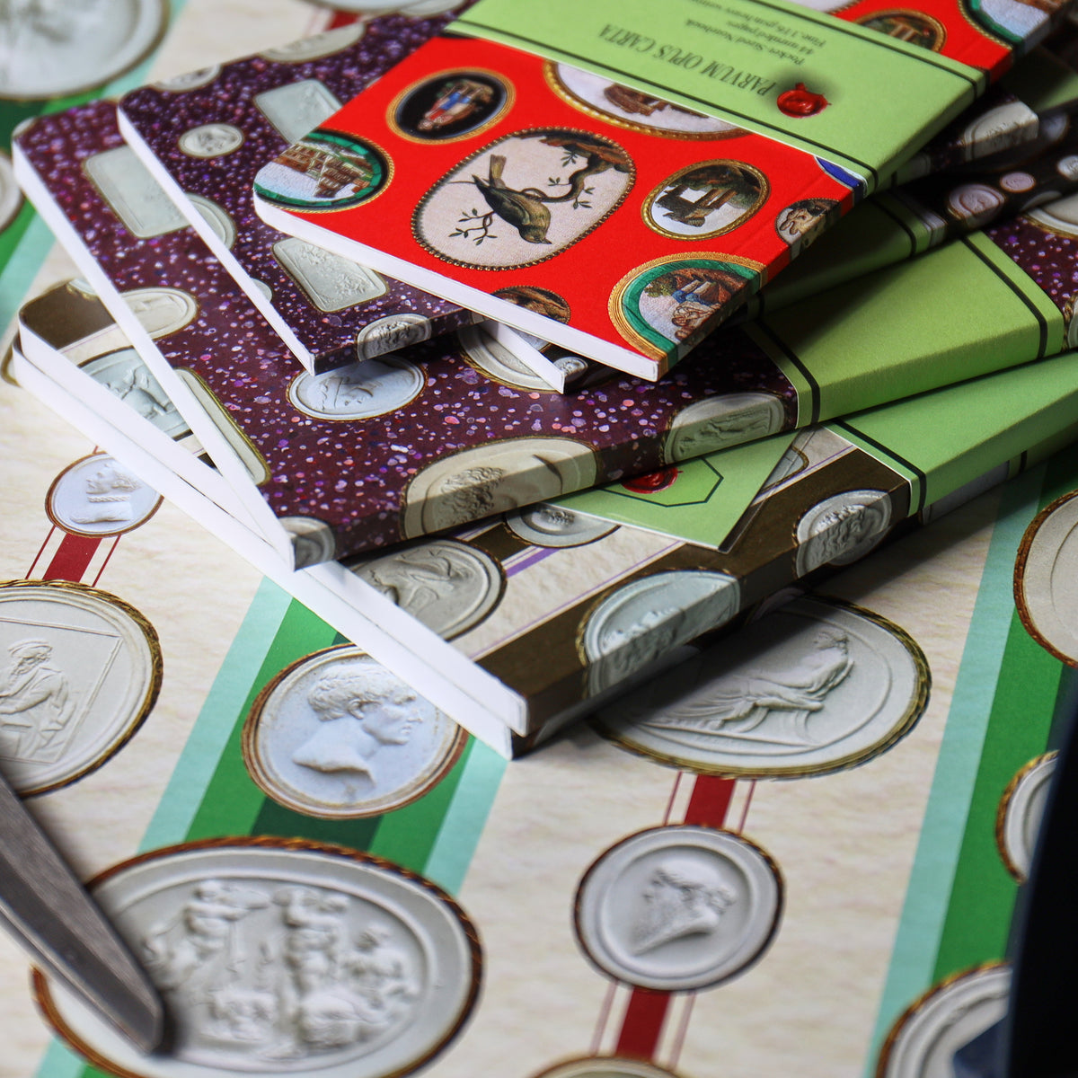 Micromosaics on Red Digest-Sized Notebook