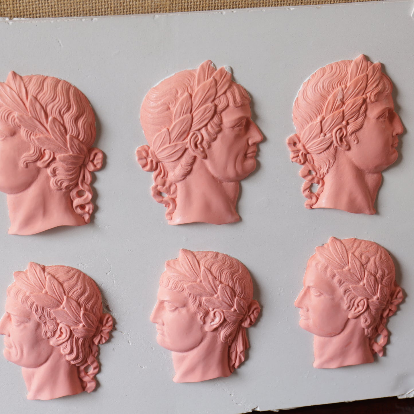 Roman Emperors Plaster Cast Plaque in Pale Pink, after a 19th Century Original