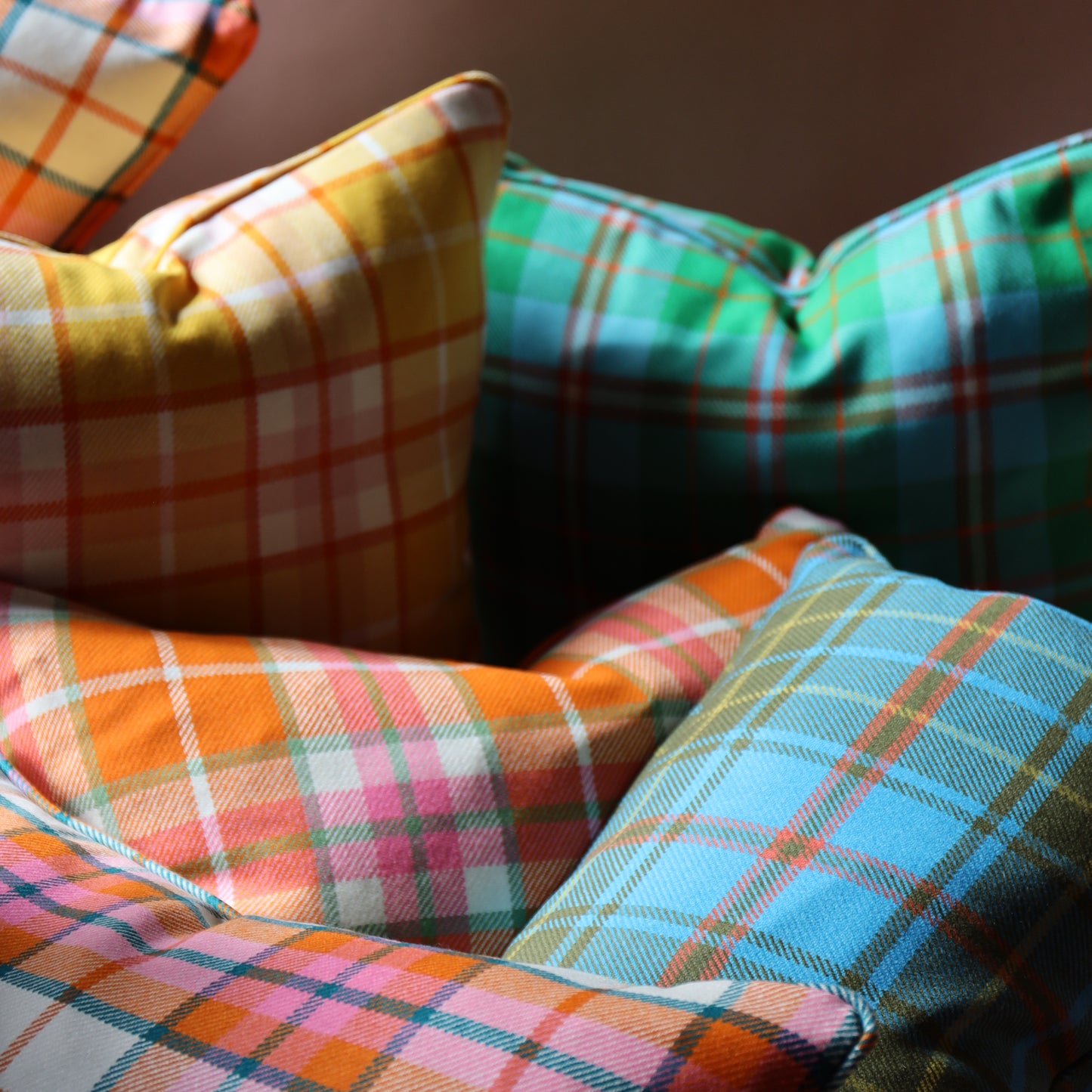 Large Check Lambswool Cushion - Apple