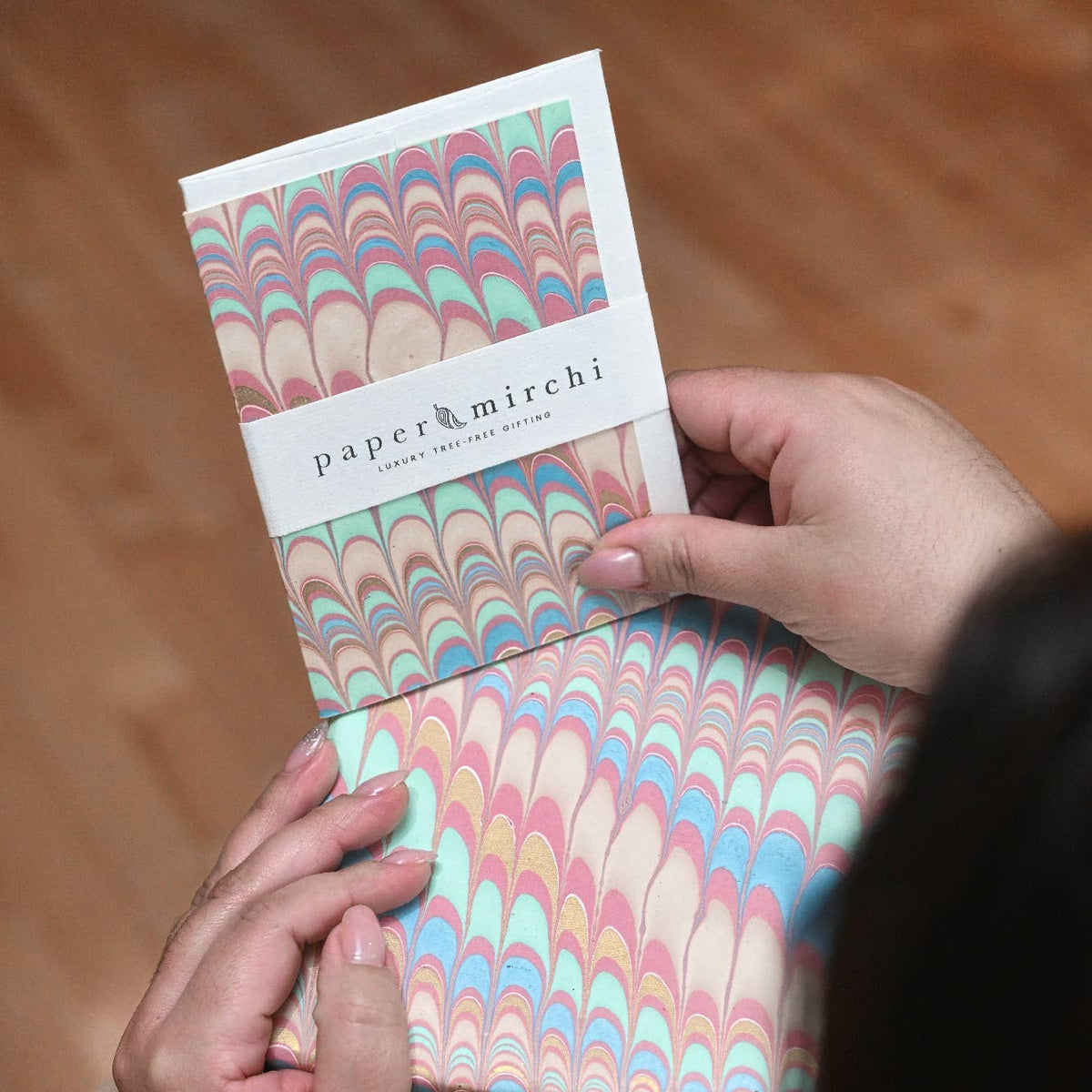 Hand Marbled Wrapping Paper - Scallops Mint Rose