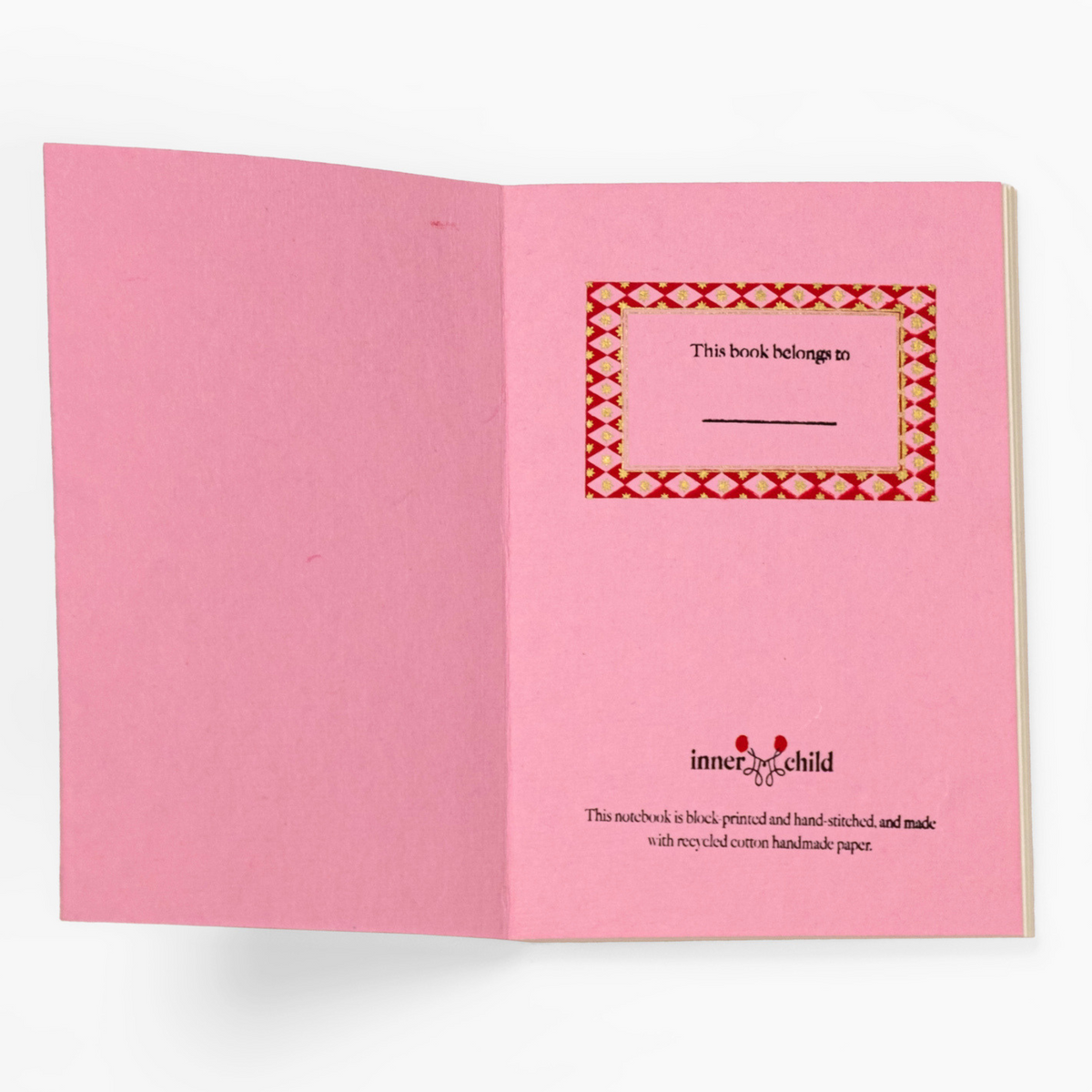 A5 Block Print Notebook - Pink Striped Circles
