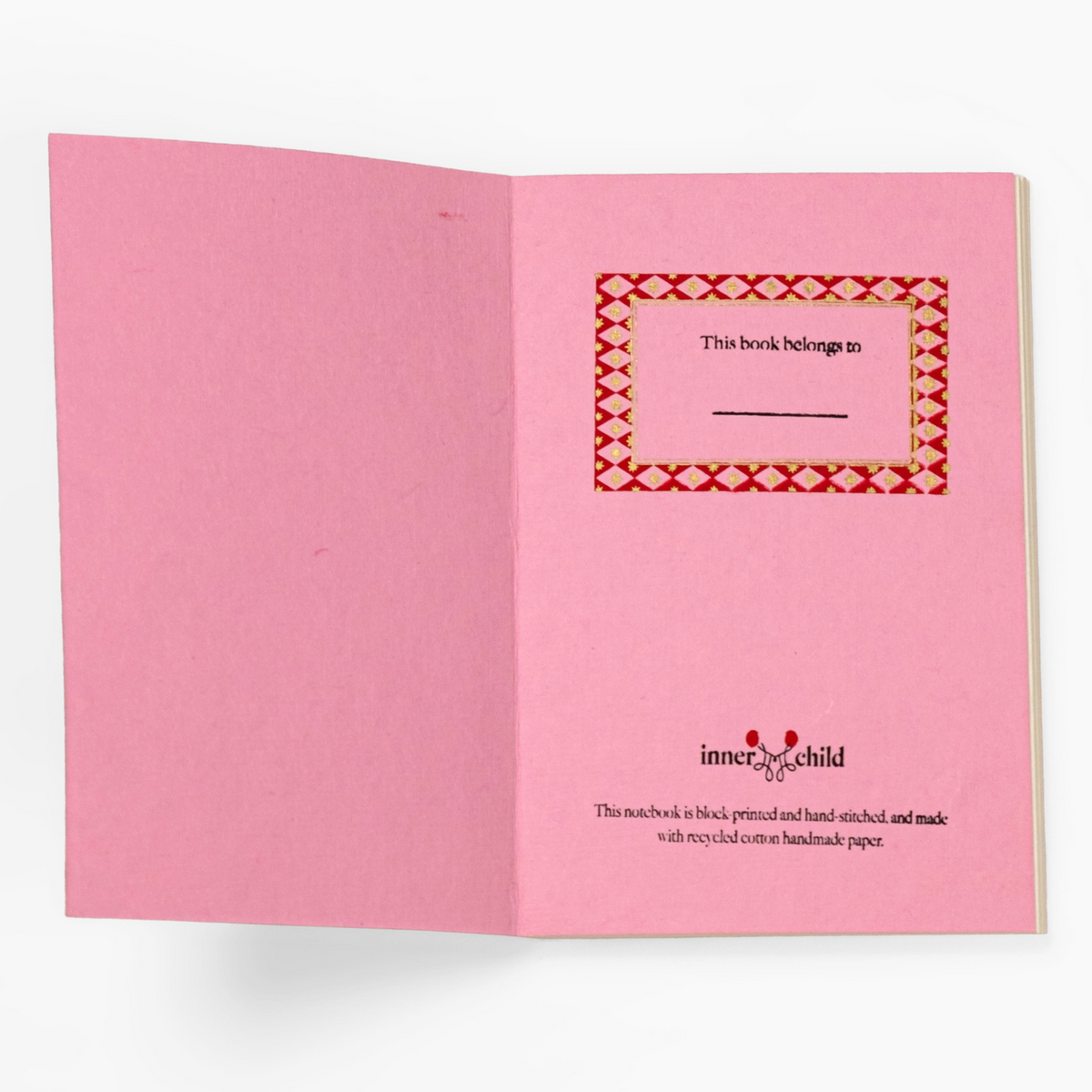 A5 Block Print Notebook - Striped Circles Pink & Burgundy