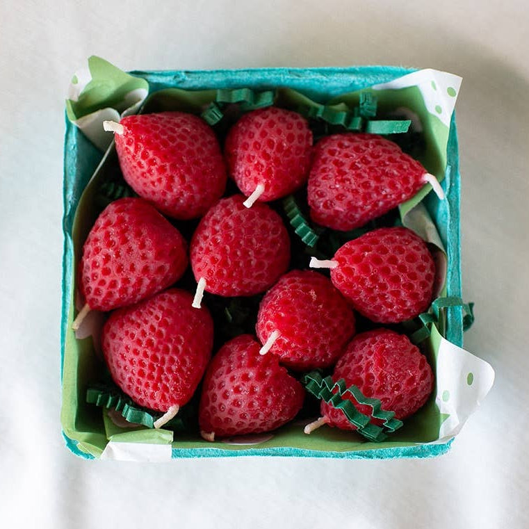 Strawberry Beeswax Birthday Candles - 10