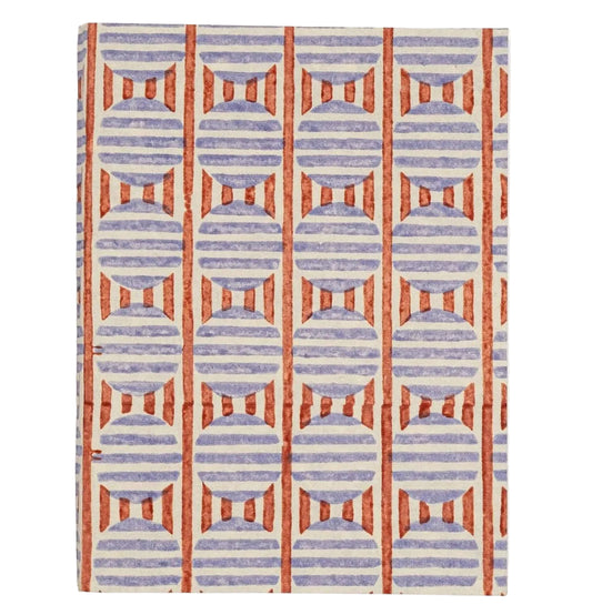 A5 Block Print Notebook - Blue Striped Circles Striped Circles