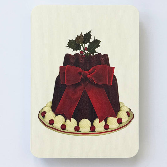 Plum Pudding Red Velvet Bow Greeting Card