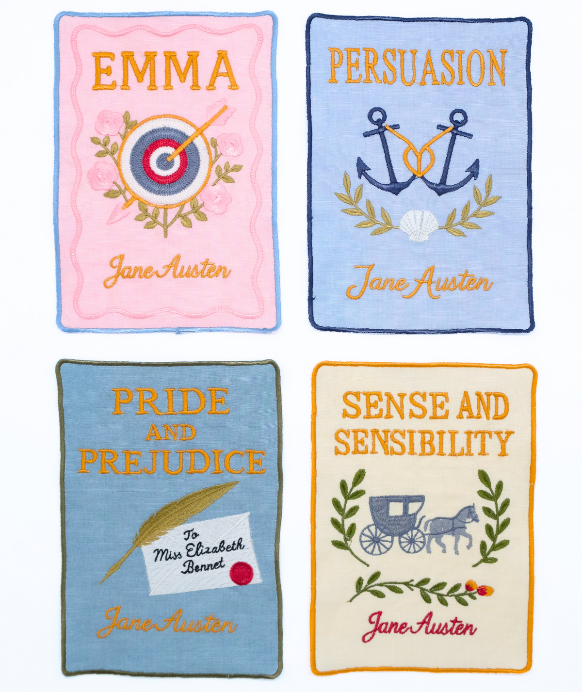 Jane Austen Embroidered Cocktail Napkins, Set of 4