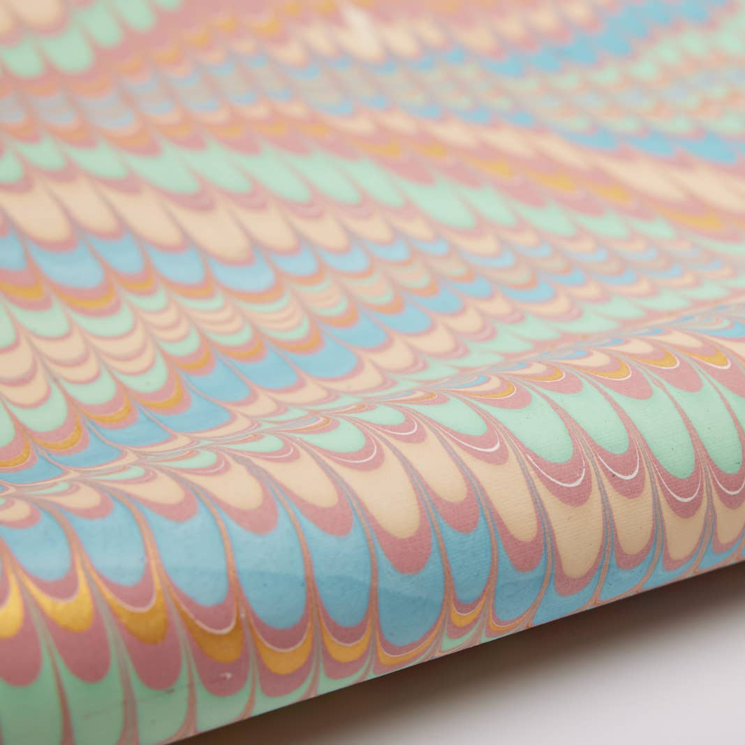 Hand Marbled Wrapping Paper - Scallops Mint Rose