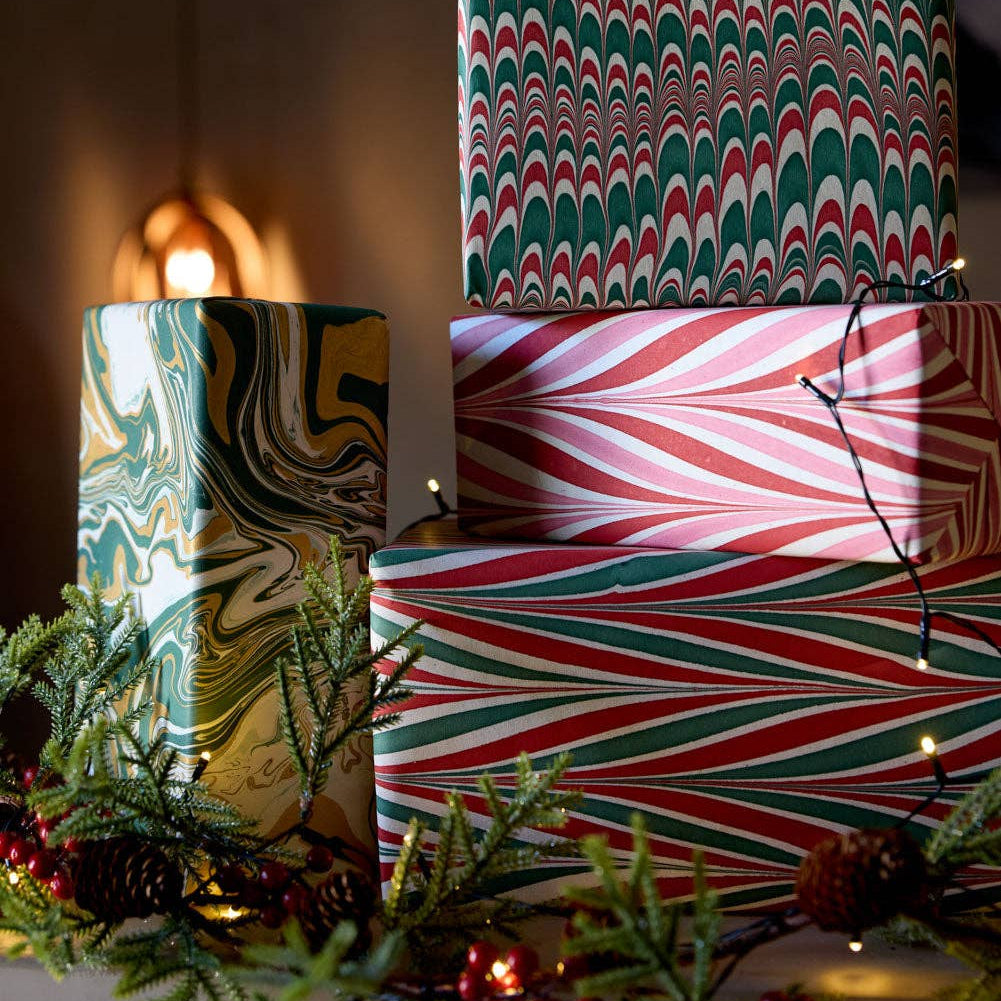 Hand Marbled Wrapping Paper - Candy Stripes Jolly