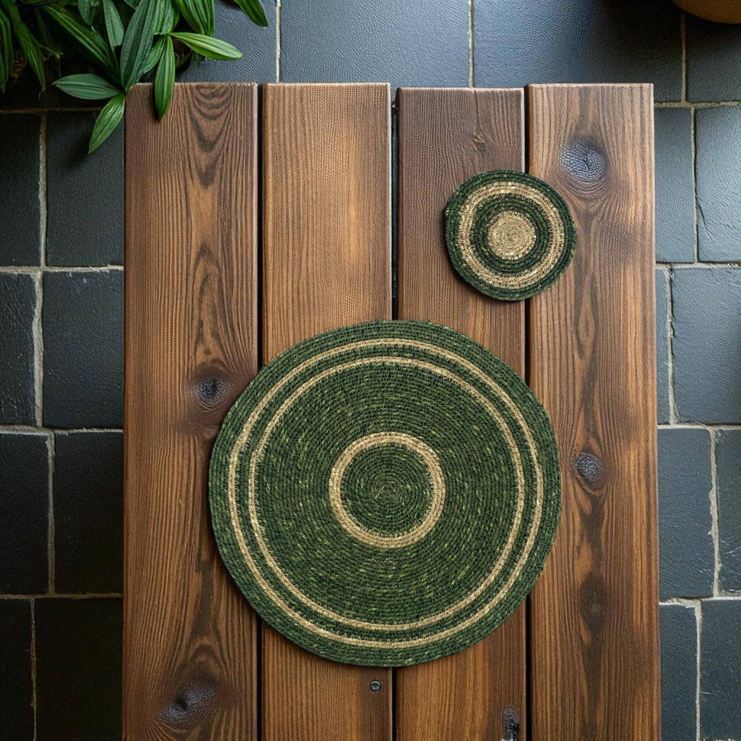 Seagrass Coaster - Olive Green / Natural: 4