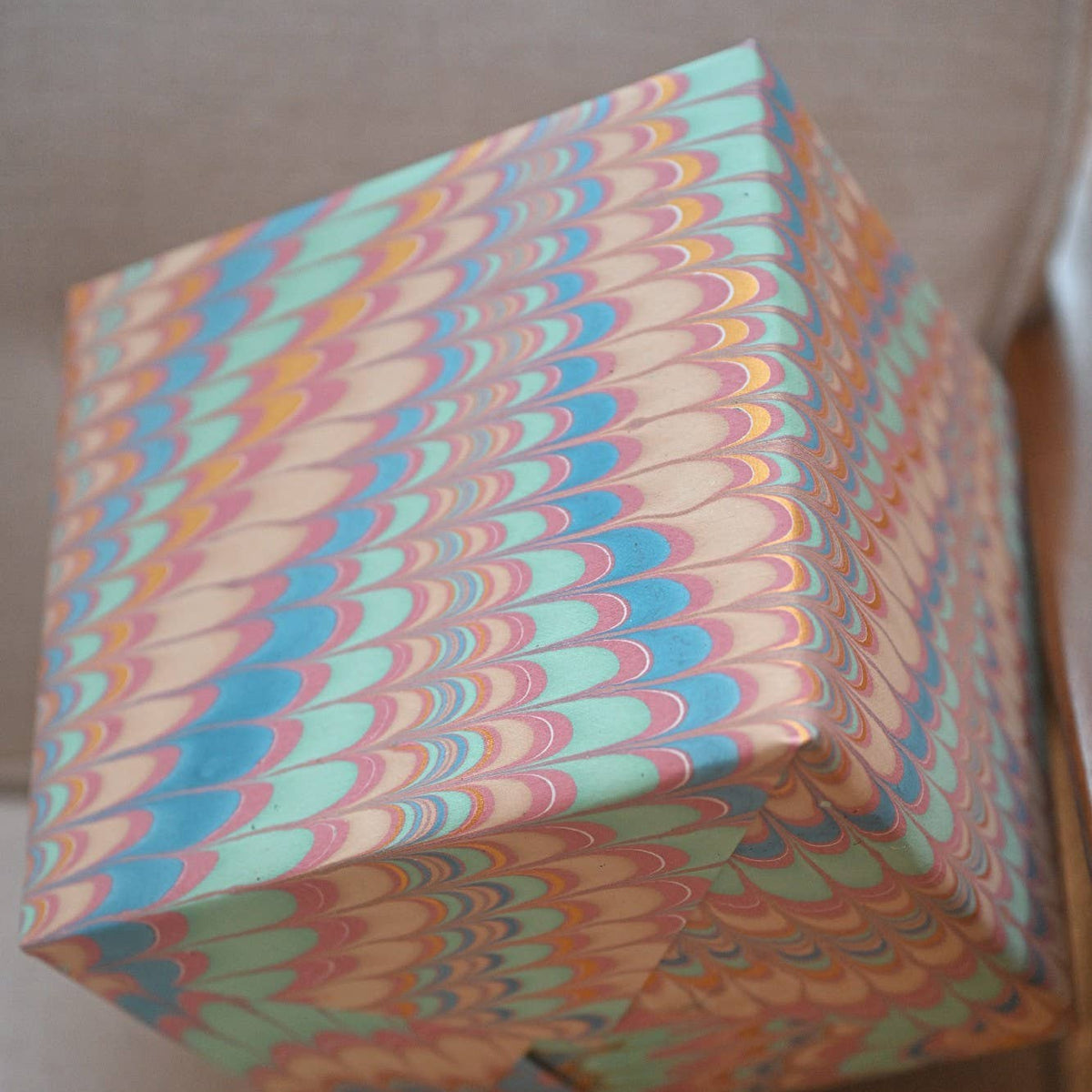 Hand Marbled Wrapping Paper - Scallops Mint Rose