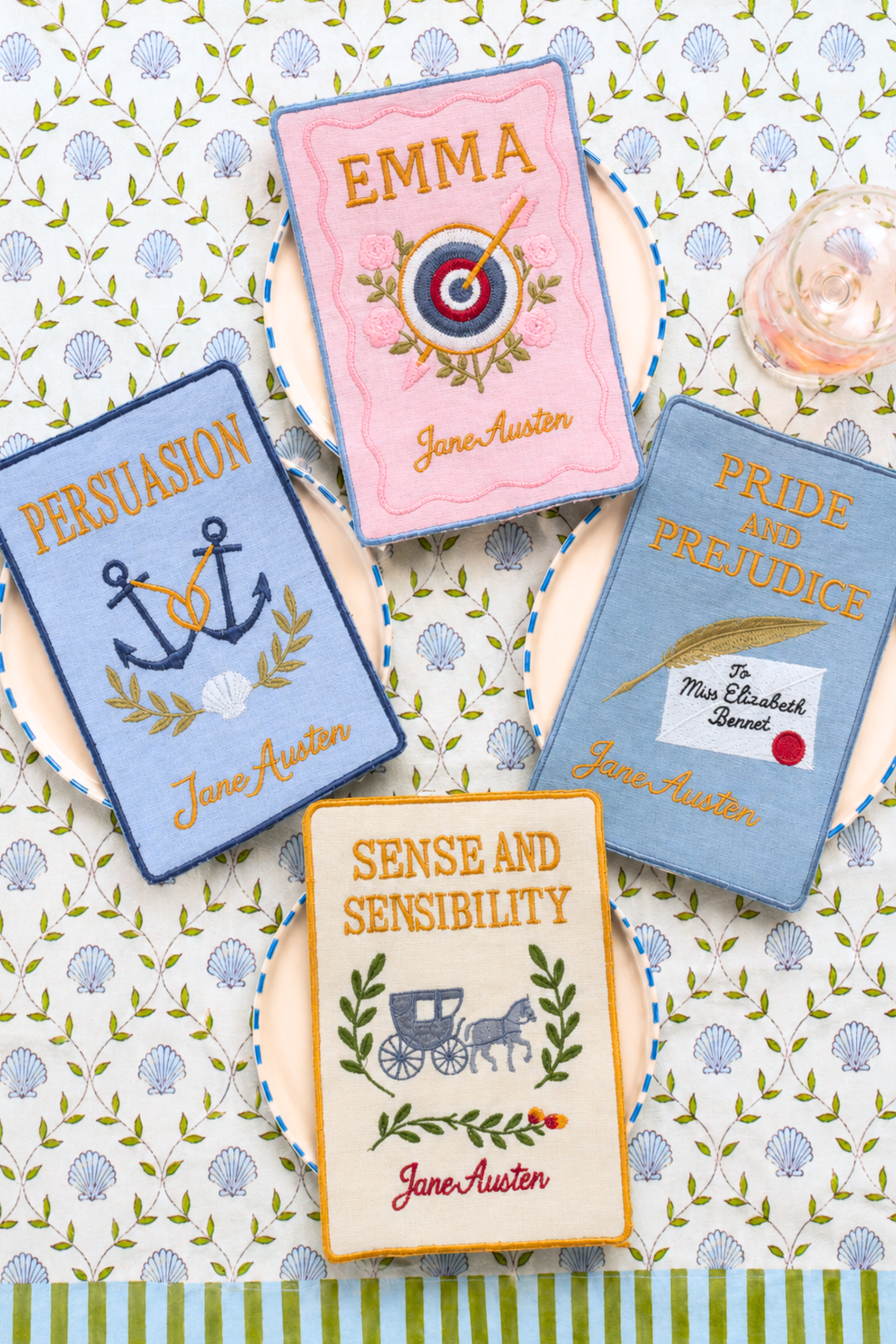 Jane Austen Embroidered Cocktail Napkins, Set of 4