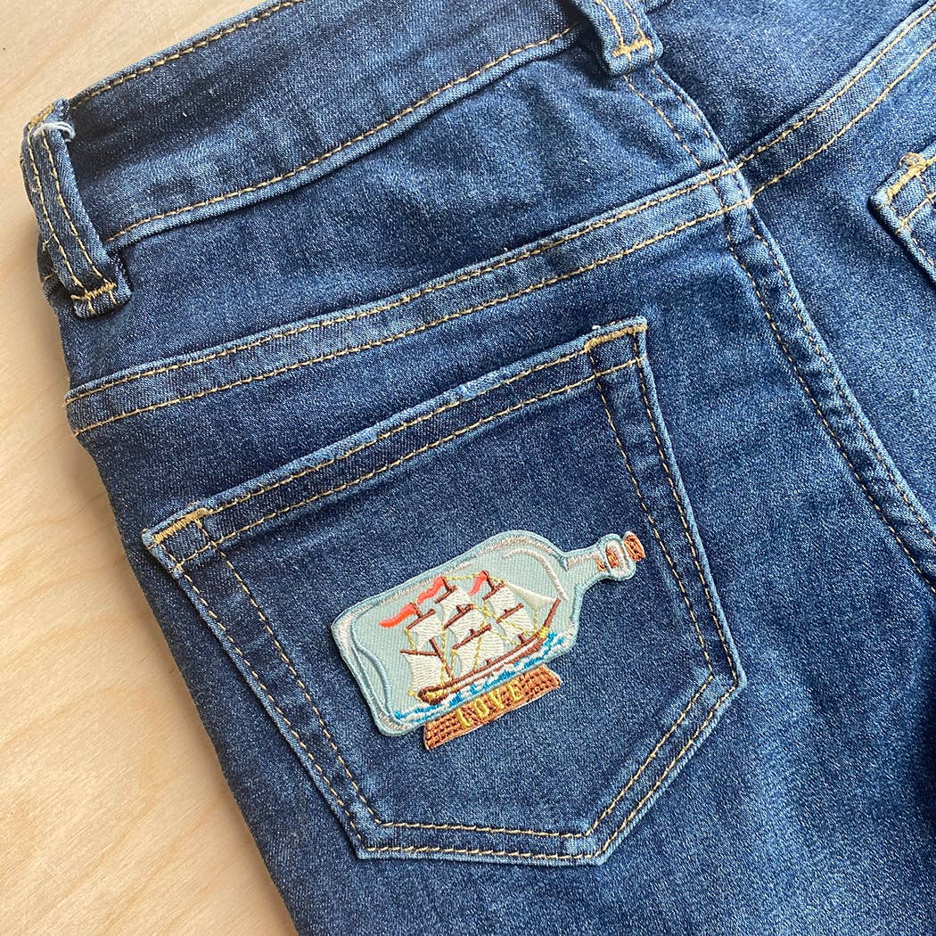 Embroidered Ship In A Bottle Iron-on Patch