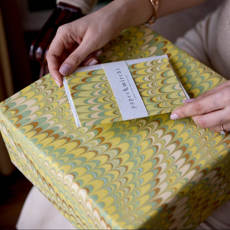 Hand Marbled Wrapping Paper - Scallops Daffodil