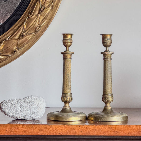 A Pair of Mid 19th Century Cast Brass Candlesticks