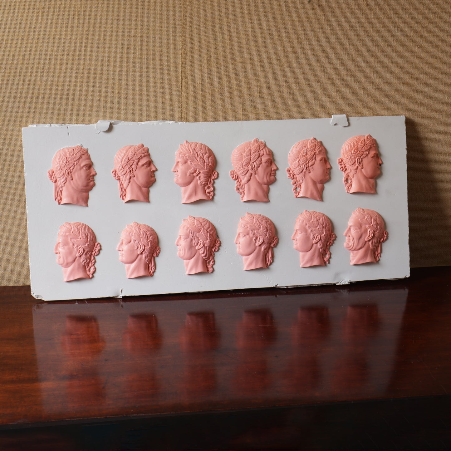 Roman Emperors Plaster Cast Plaque in Pale Pink, after a 19th Century Original
