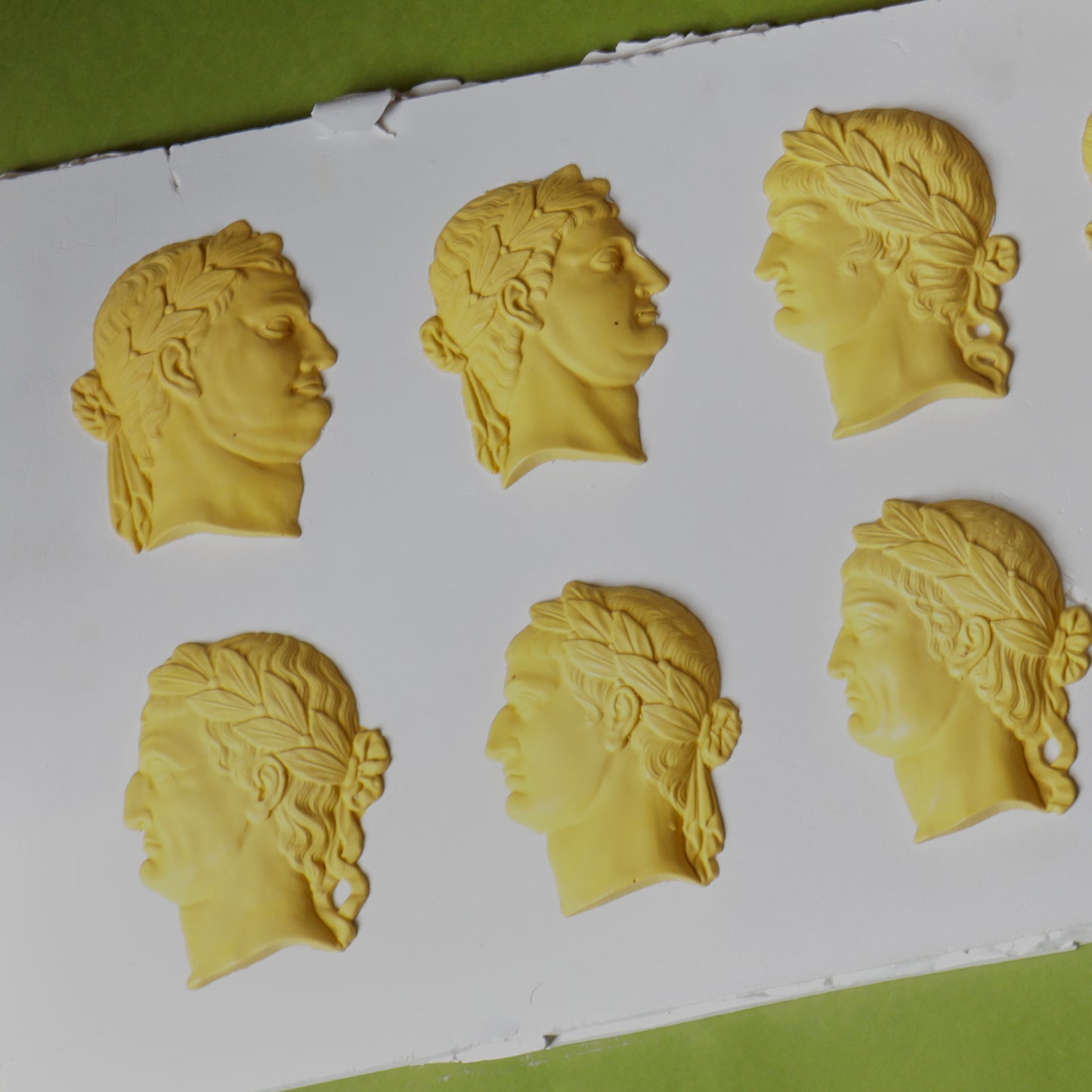 Roman Emperors Plaster Cast Plaque in Yellow, after a 19th Century Original