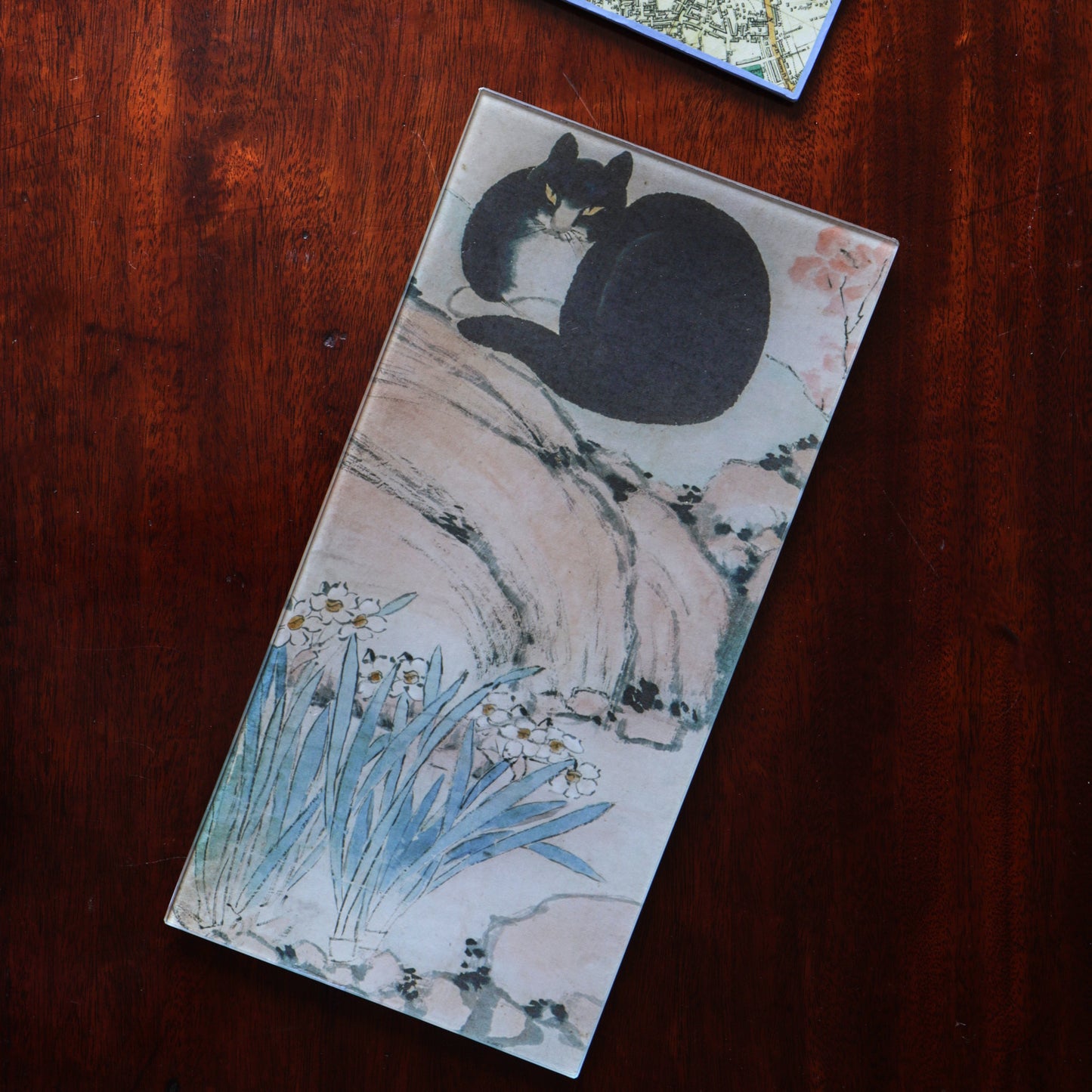 6" x 12" Black Cat & Narcissus Decoupage Tray