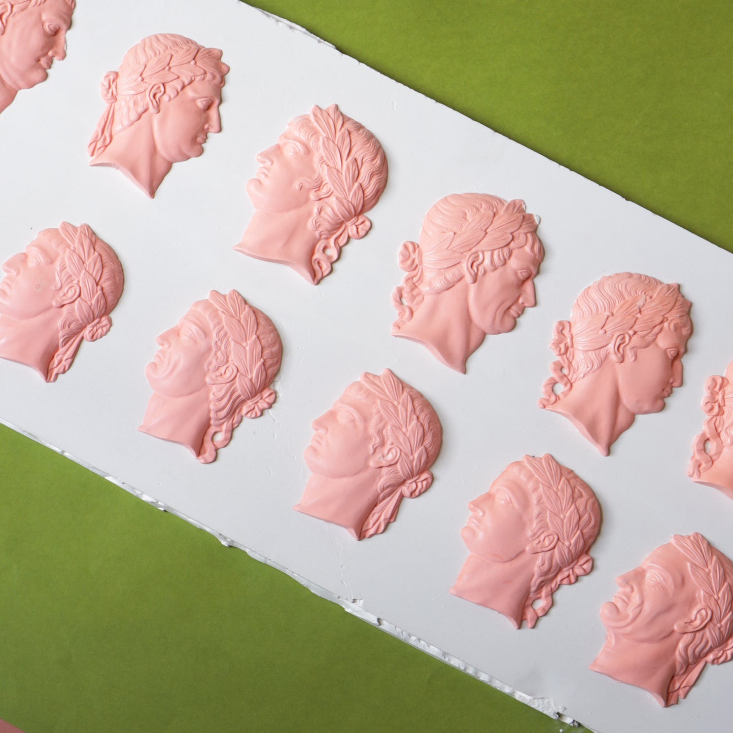 Roman Emperors Plaster Cast Plaque in Pale Pink, after a 19th Century Original