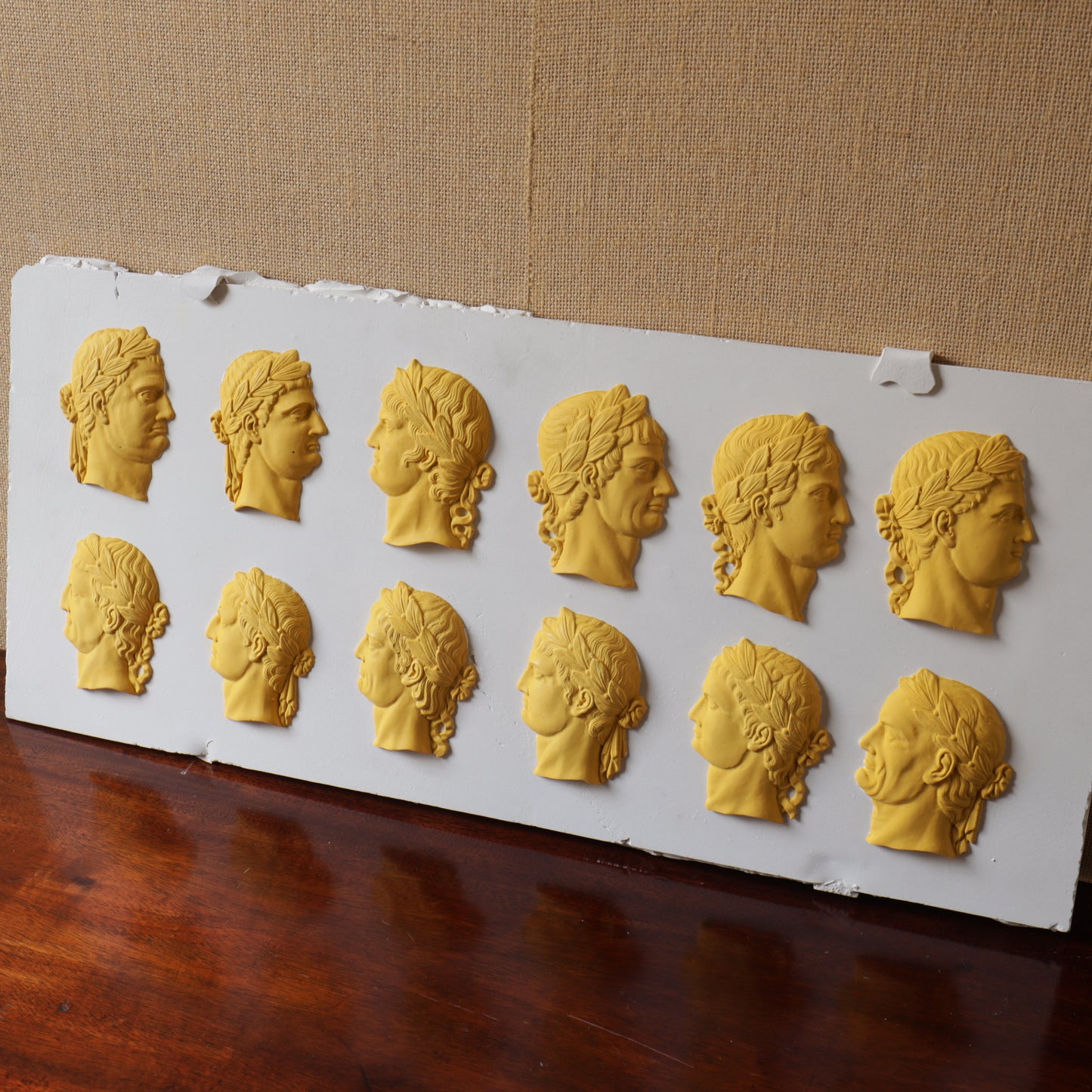 Roman Emperors Plaster Cast Plaque in Yellow, after a 19th Century Original