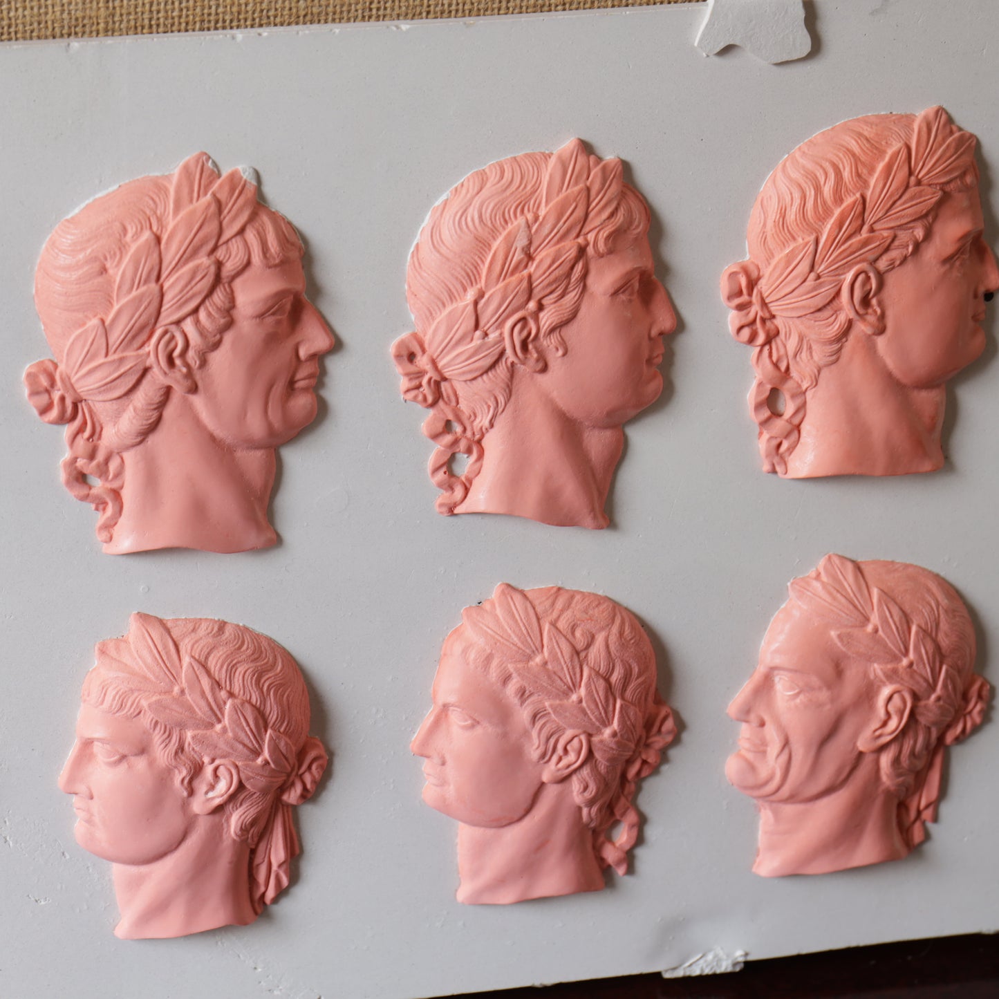 Roman Emperors Plaster Cast Plaque in Pale Pink, after a 19th Century Original