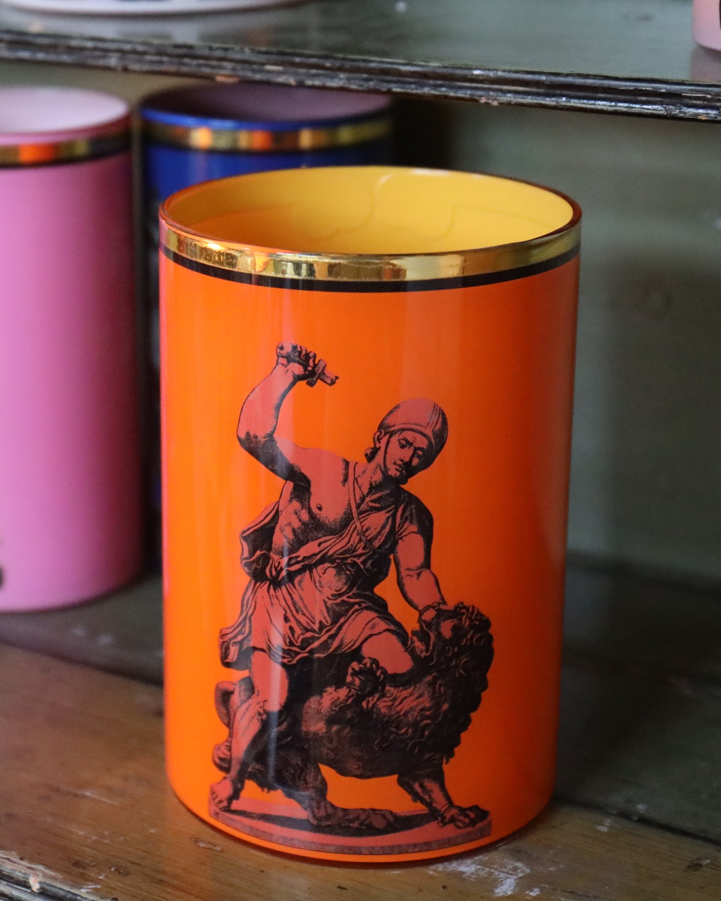 Roman Soldier & Lion Brush Pot