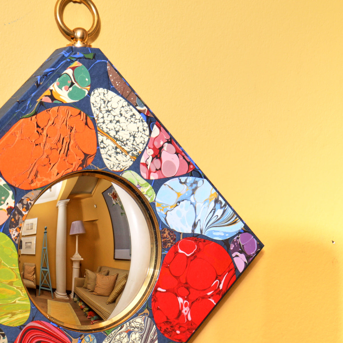 Diamond Mirror - Blue with Specimen Marbles