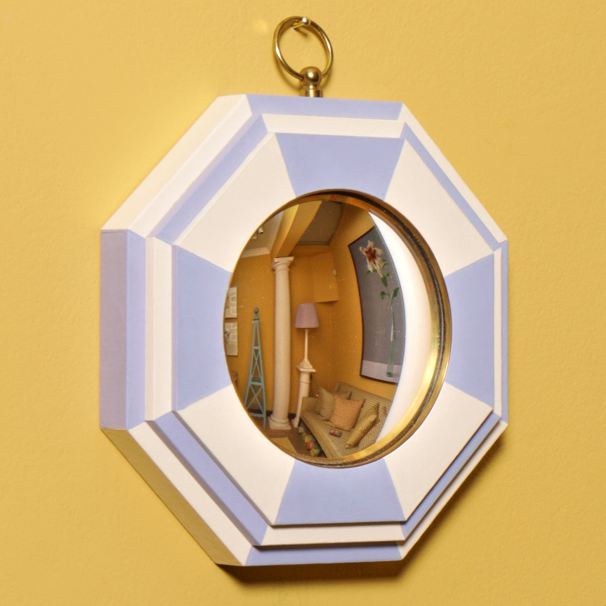 Small Octagonal Mirror - Hand-Painted Lilac & Warm White