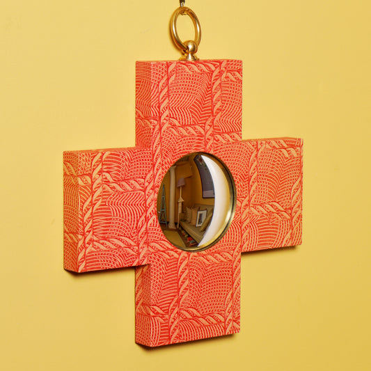Square Cross Mirror - Red Paste Paper