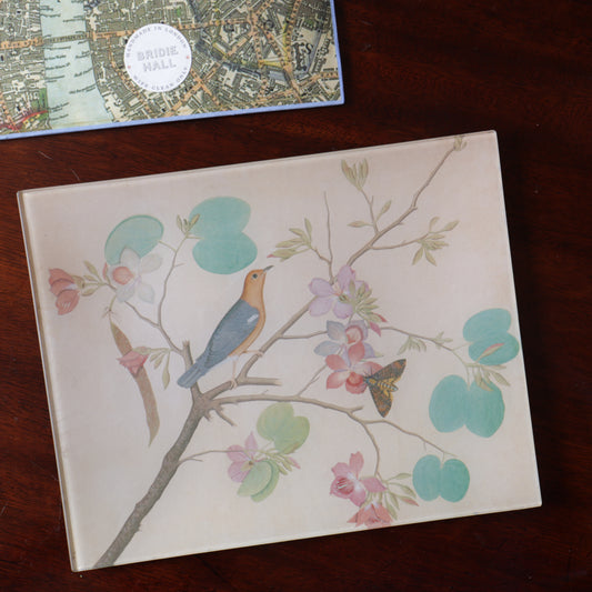 8" x 10" A Ground Thrush & A Death's-Head Moth On A Purple Ebony Orchid Branch Decoupage Tray