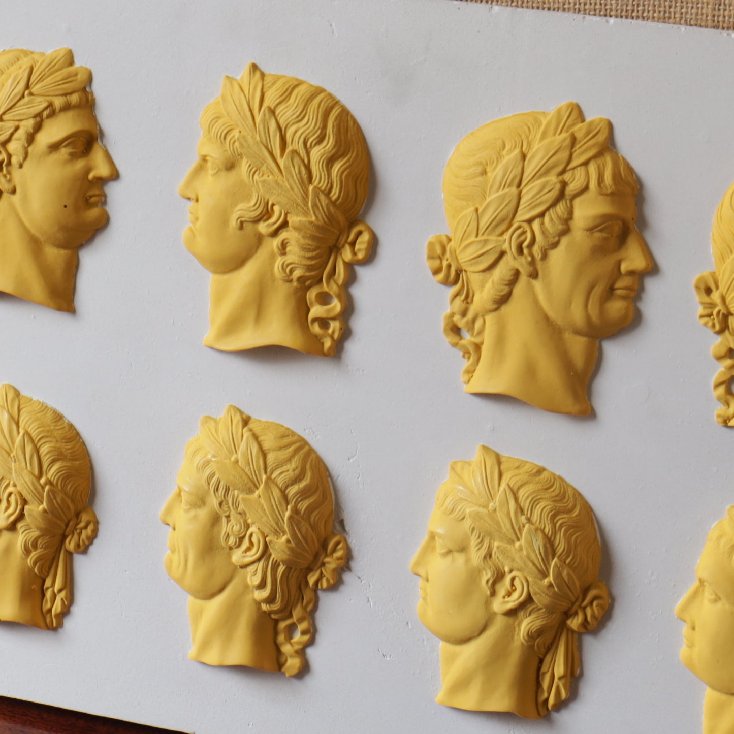 Roman Emperors Plaster Cast Plaque in Yellow, after a 19th Century Original
