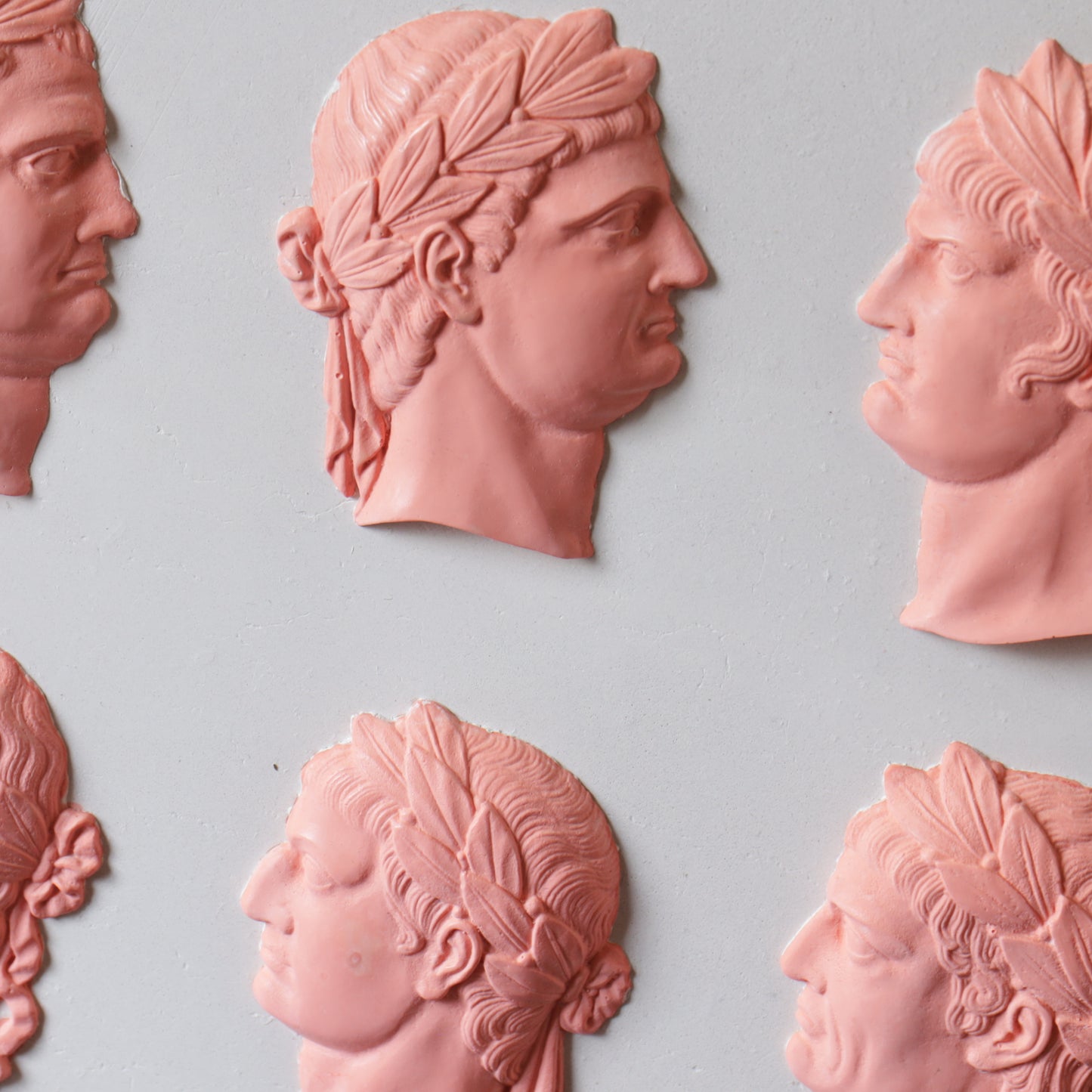 Roman Emperors Plaster Cast Plaque in Pale Pink, after a 19th Century Original