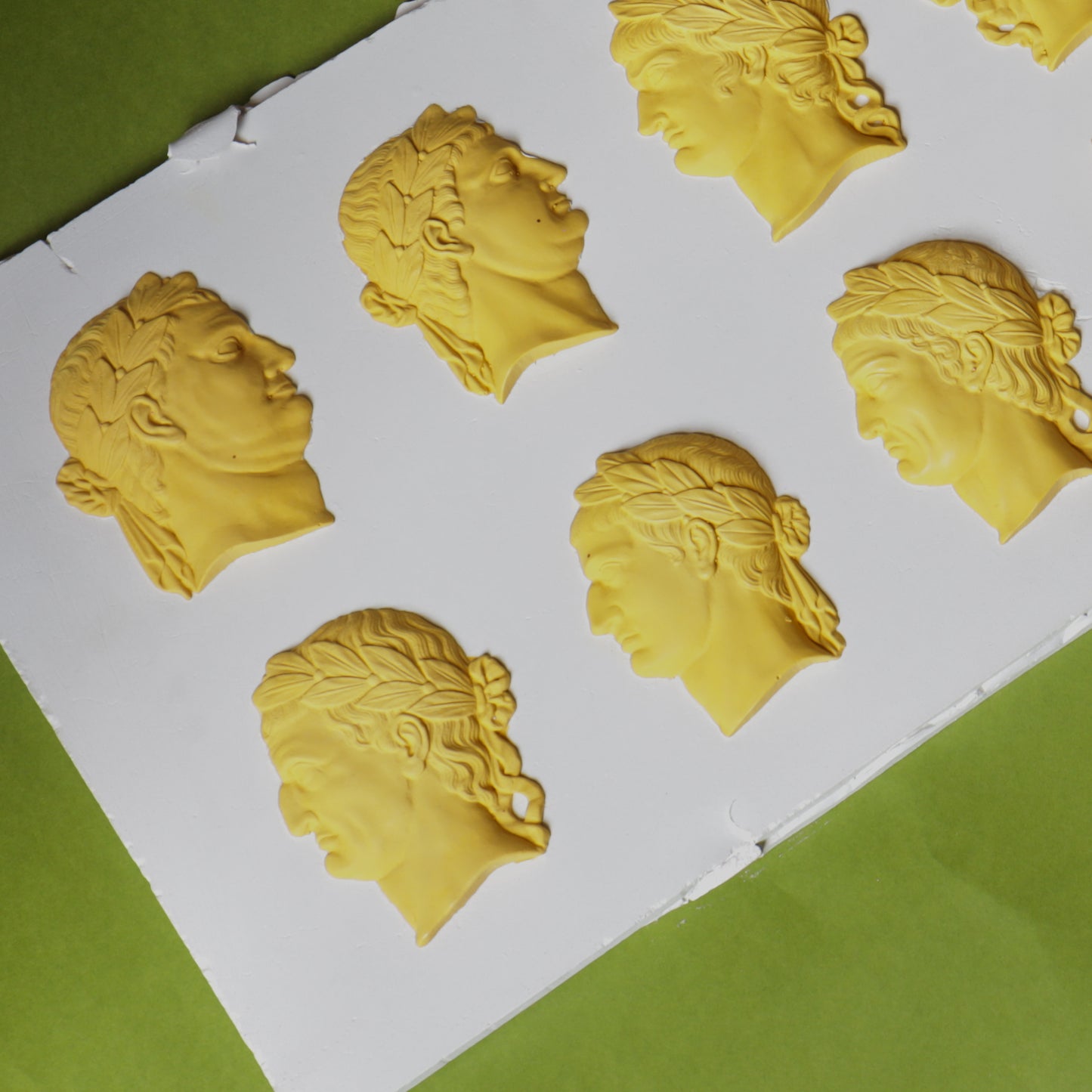 Roman Emperors Plaster Cast Plaque in Yellow, after a 19th Century Original