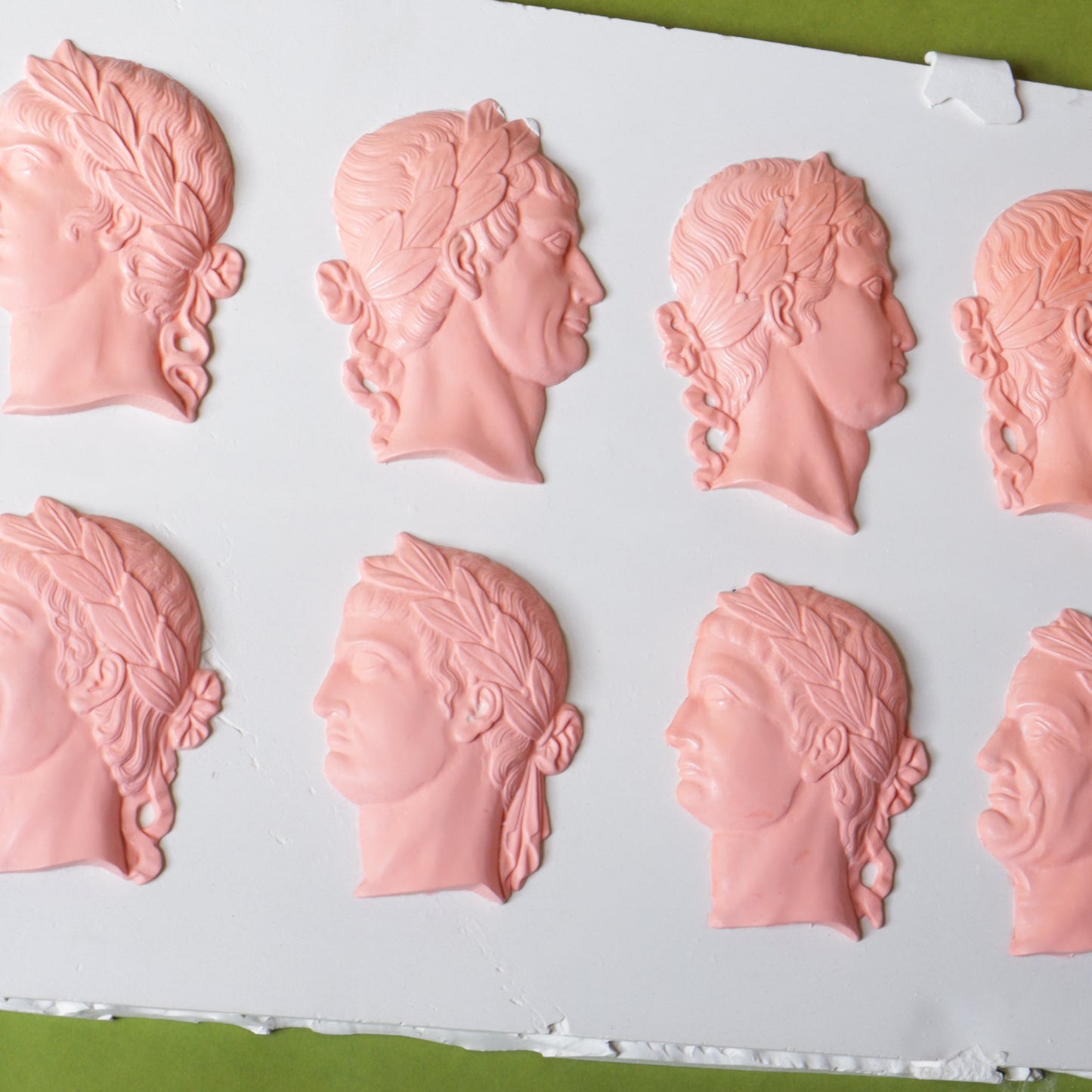 Roman Emperors Plaster Cast Plaque in Pale Pink, after a 19th Century Original