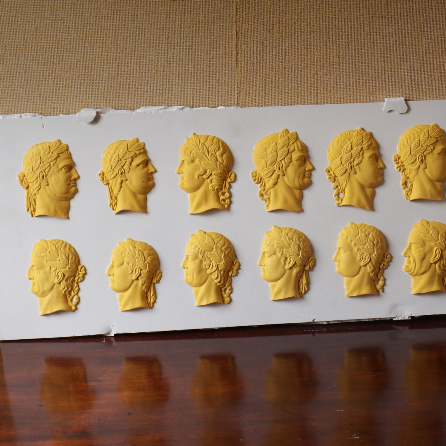 Roman Emperors Plaster Cast Plaque in Yellow, after a 19th Century Original