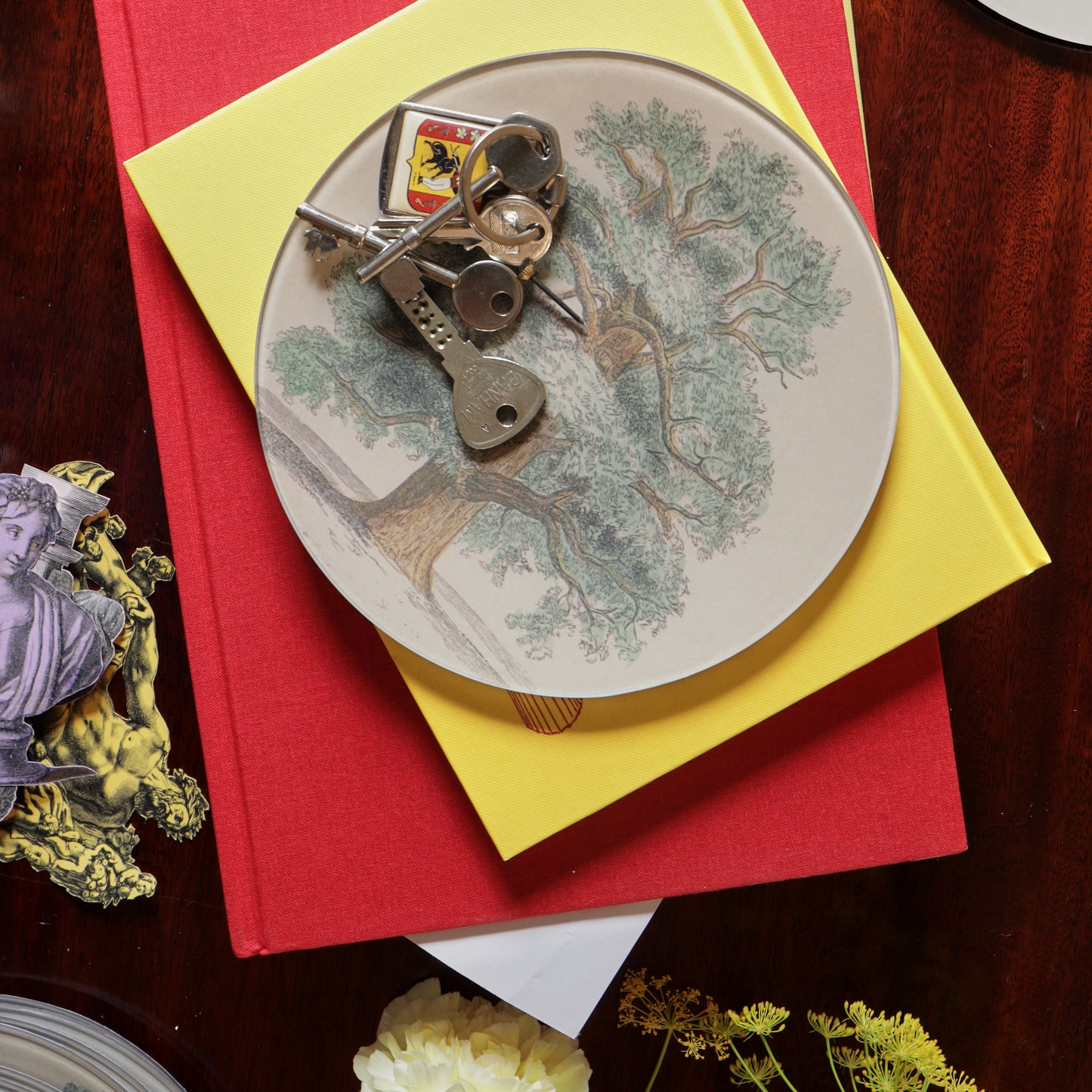 7" Round Pine Tree Decoupage Tray