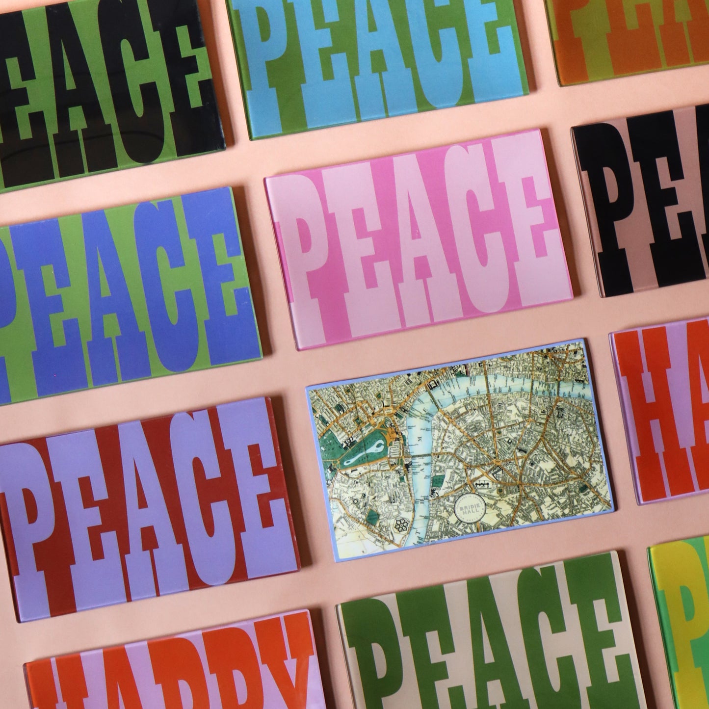 5" x 8" Peace Decoupage Tray - Bright Green & Yellow