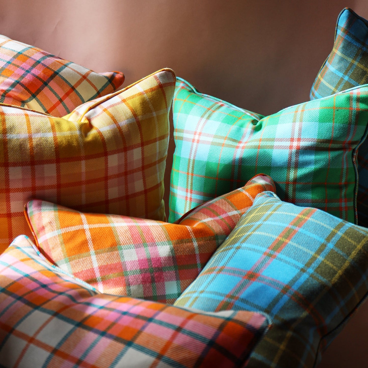Large Check Lambswool Cushion - Marina
