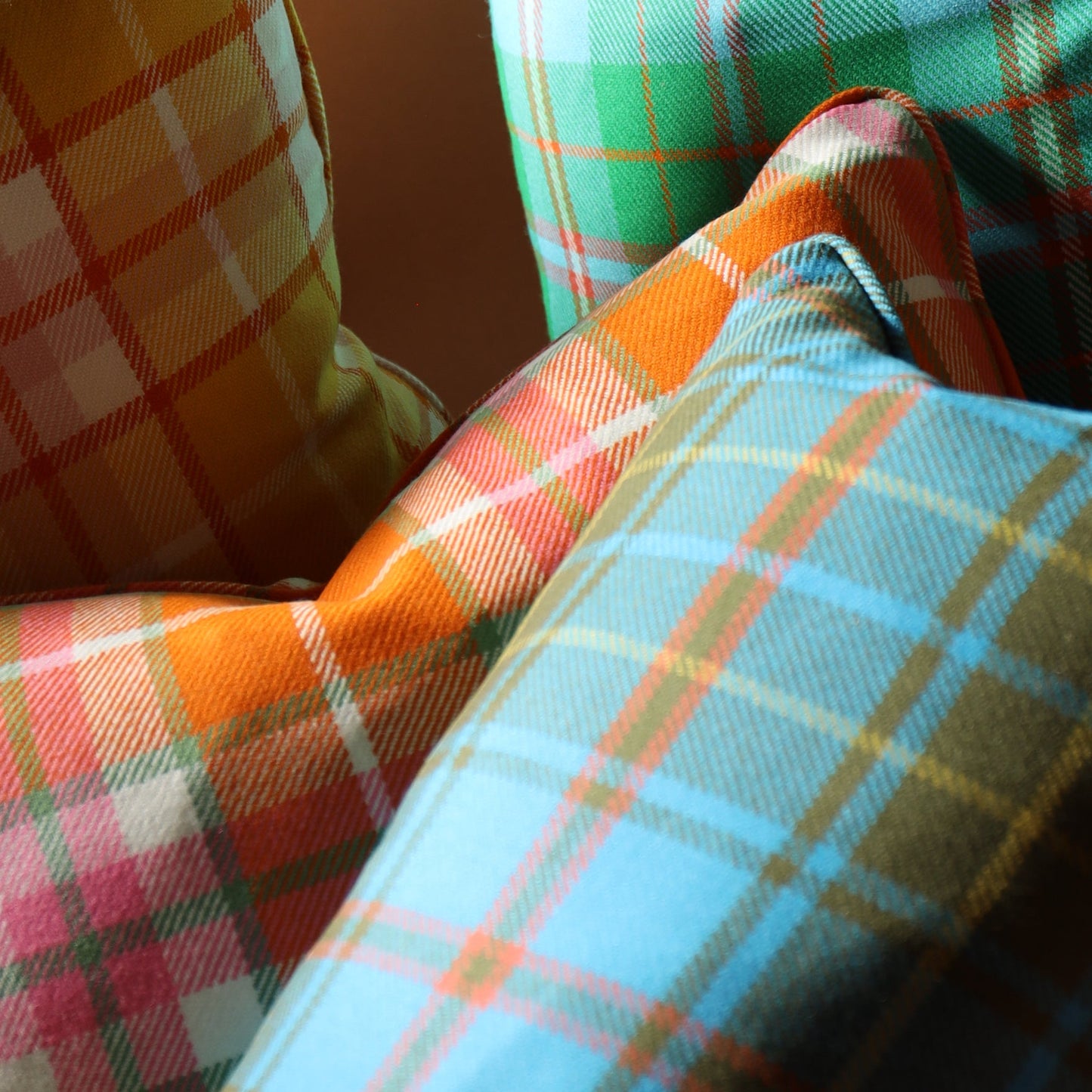 Large Check Lambswool Cushion - Marina
