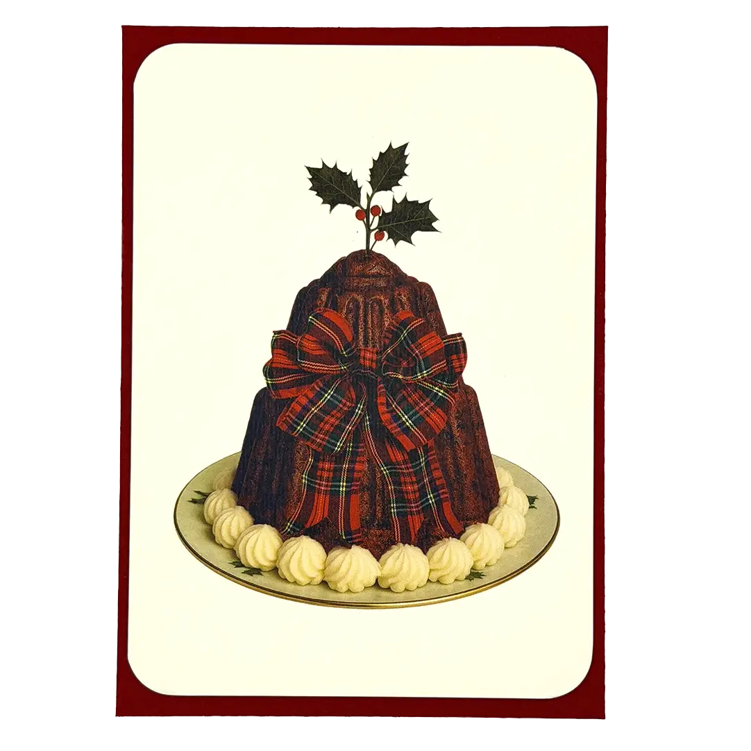 Plum Pudding Red Tartan Bow Greeting Card