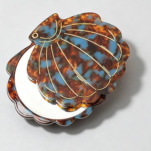 Seashell Acetate Compact Mirror - Blue Coffee