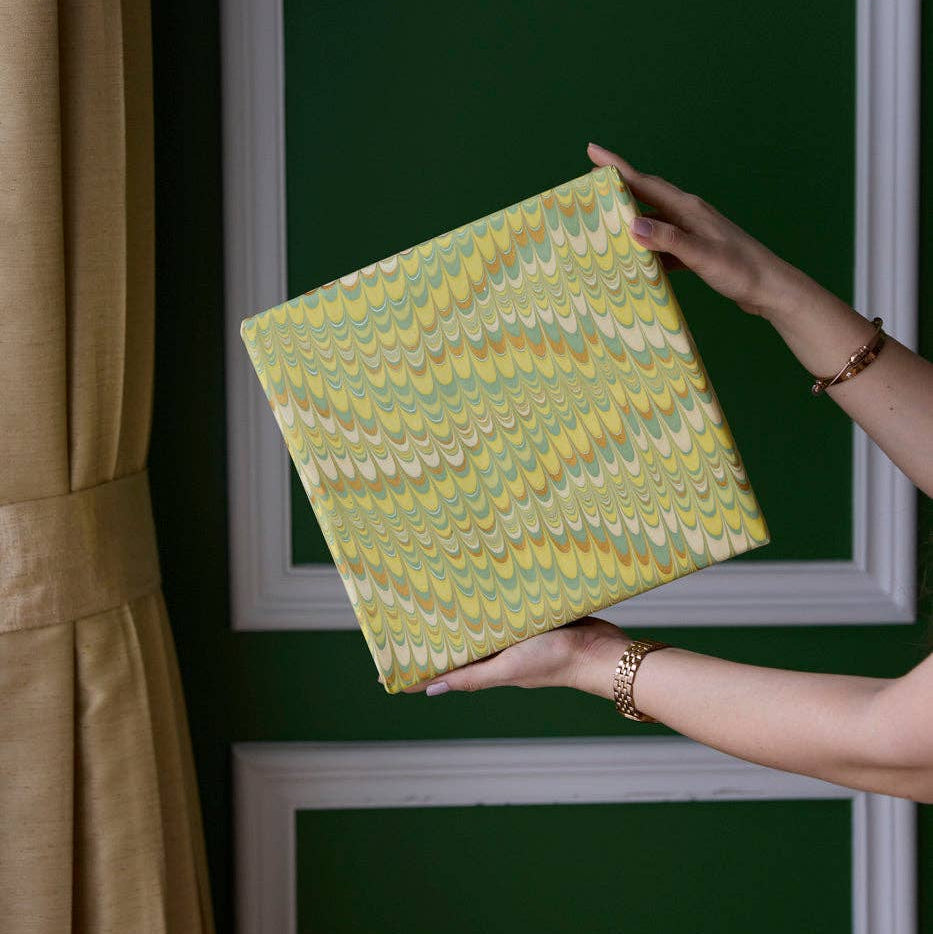 Hand Marbled Wrapping Paper - Scallops Daffodil