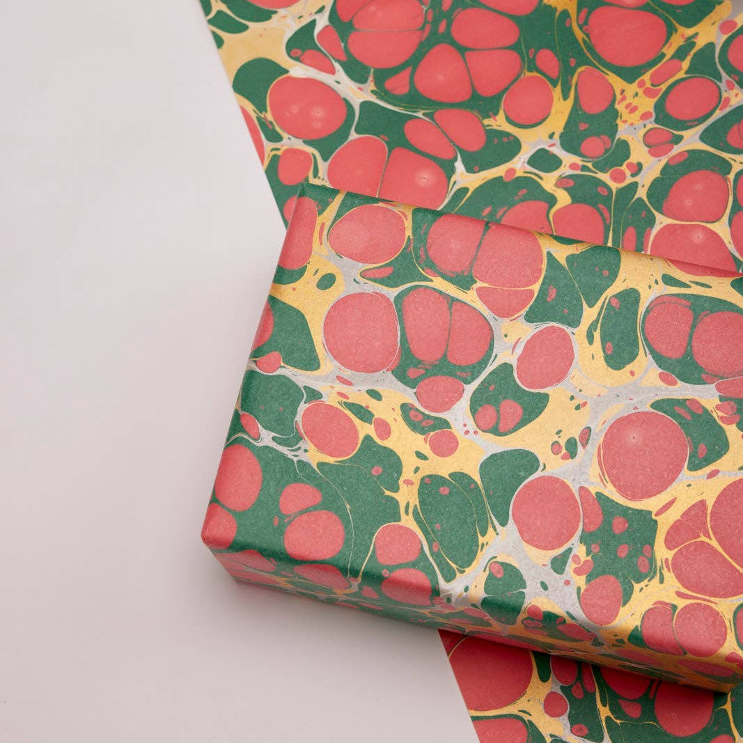Hand Marbled Wrapping Paper - Stone Festive Mix