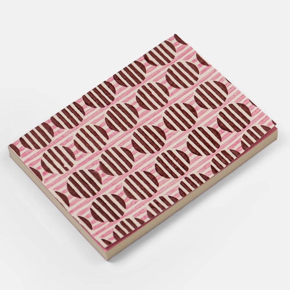 A5 Block Print Notebook - Striped Circles Pink & Burgundy