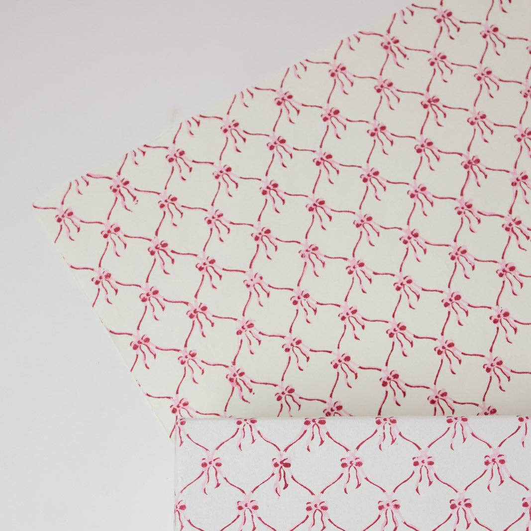 Block Printed Wrapping Paper - Bows Pink Sorbet
