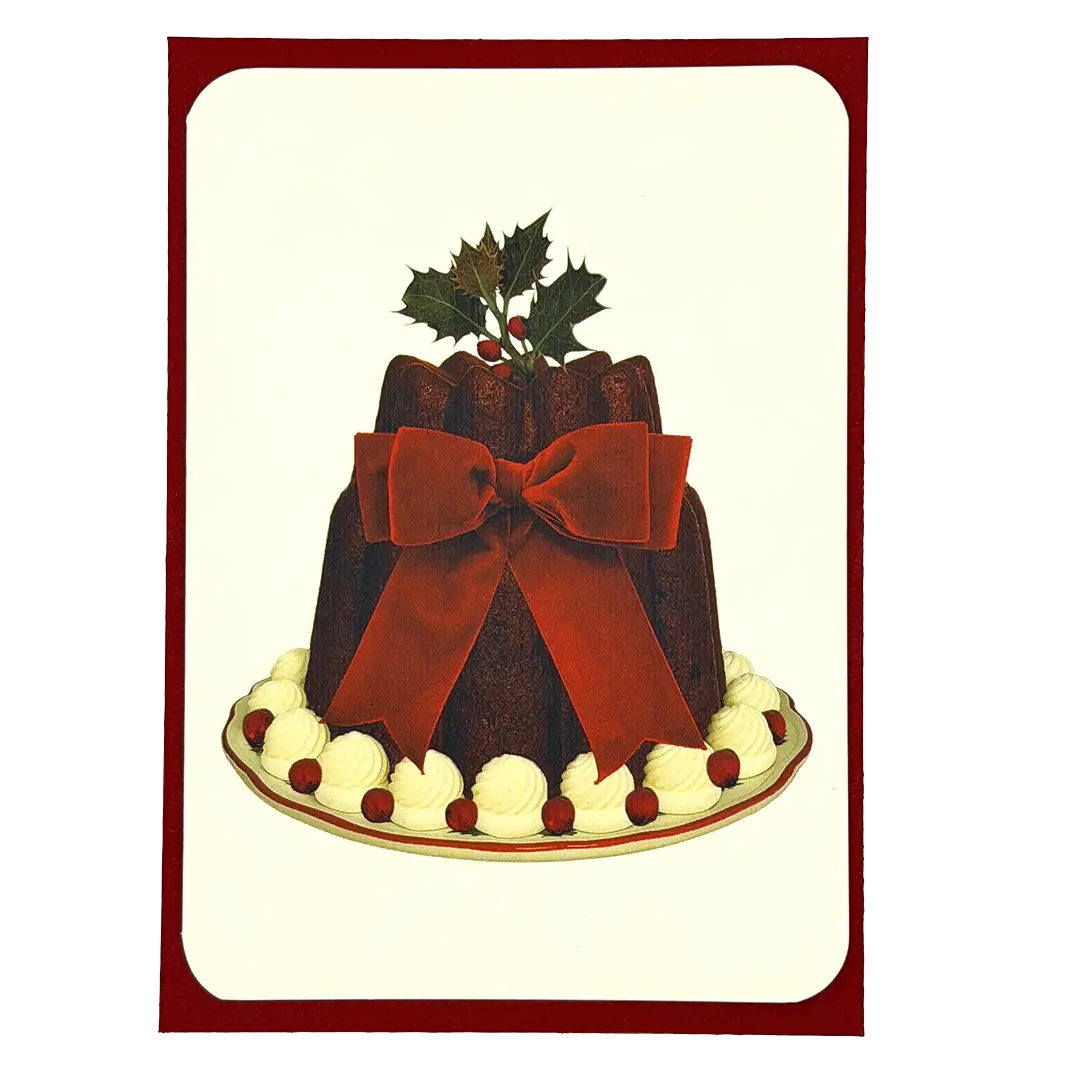 Plum Pudding Red Velvet Bow Greeting Card
