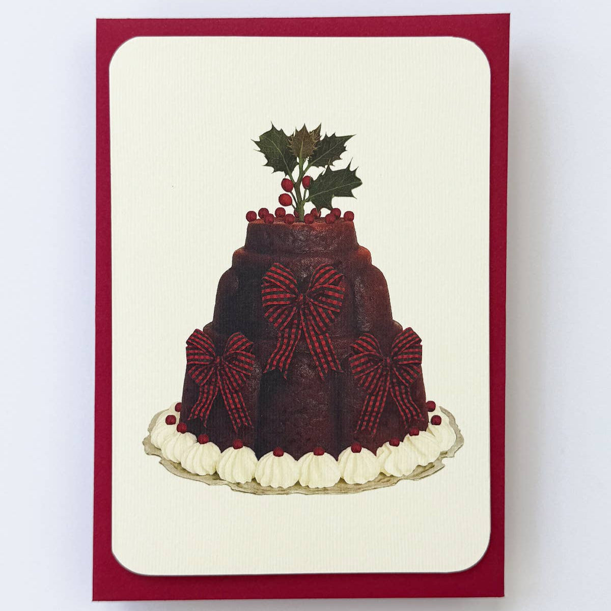 Christmas Plum Pudding Three Bows Greeting Card